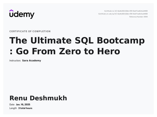 Data The Ultimate SQL Bootcamp by Udemy